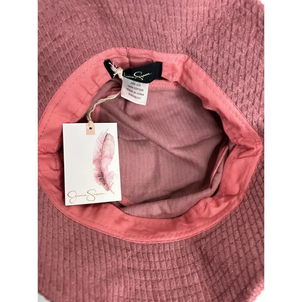 Jessica Simpson Pink Corduroy Bucket Hat Spring Break Y2K Beach Boho Festival